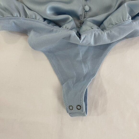 Abercrombie & Fitch Light Blue Satin Button Up Bodysuit Thong back Size Medium - Picture 12 of 16